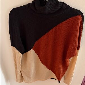 Colorblock Turtleneck Sweater - Black, Rust, and Cream
